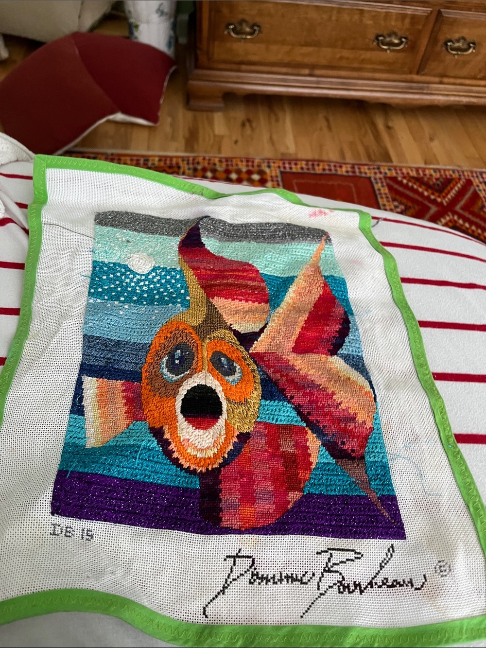 Colorful Fish Needlepoint Wall Art Pillow Cover - Multicolor